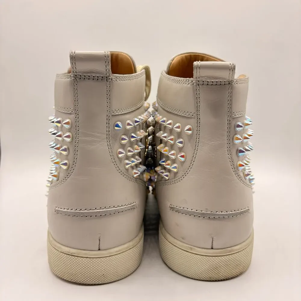 CHRISTIAN LOUBOUTIN Louis Hi Top Spike Sneaker White Iridescent Sz 43/US10 $1390